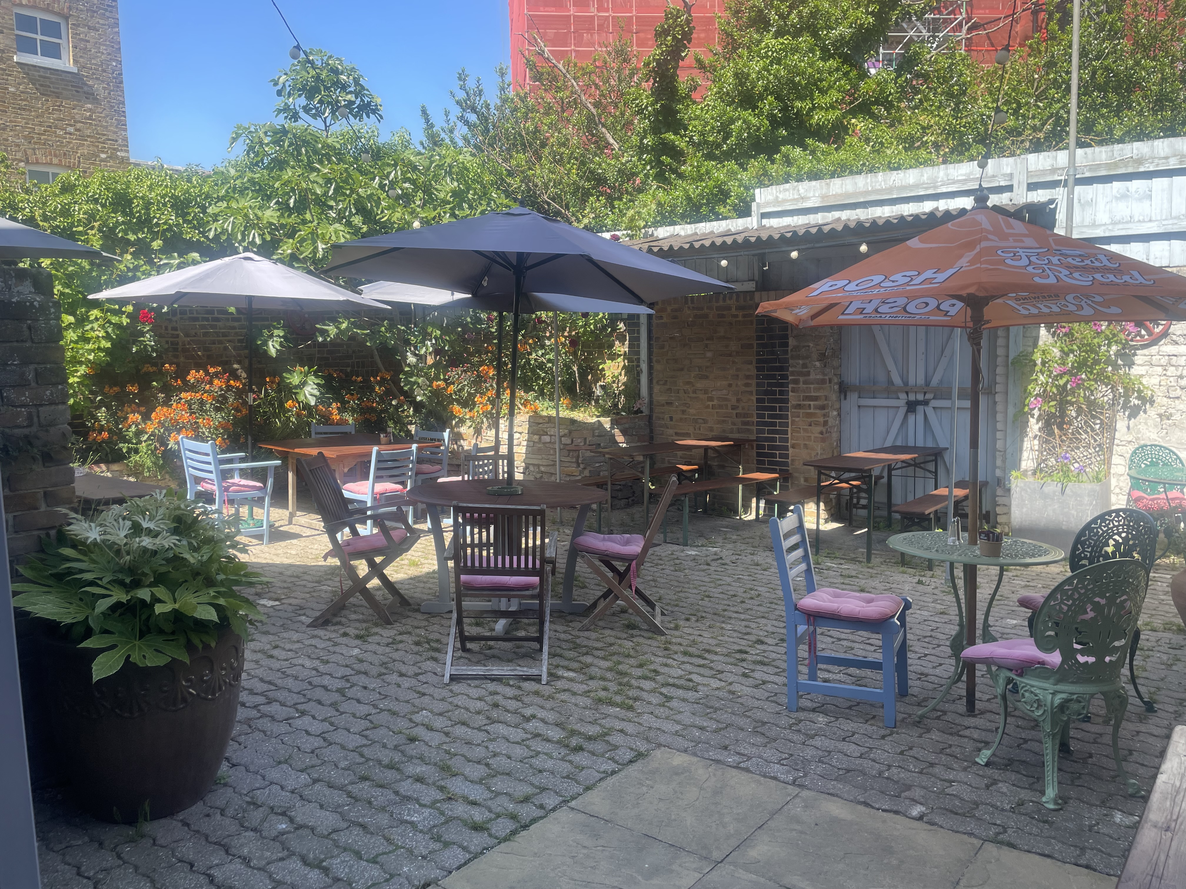 The secret garden at The Book Hotel in summer sunshine